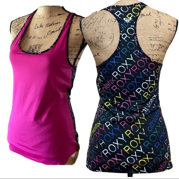Roxy Vintage Racer Back Band Tee PRINT/Solid Fitted Tank Top. Size Small… - Picture 1 of 5